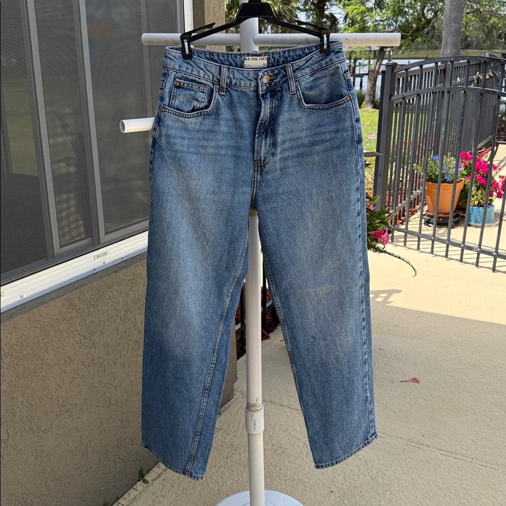 We The Free Medium Blue High-Rise Straight Leg Jeans